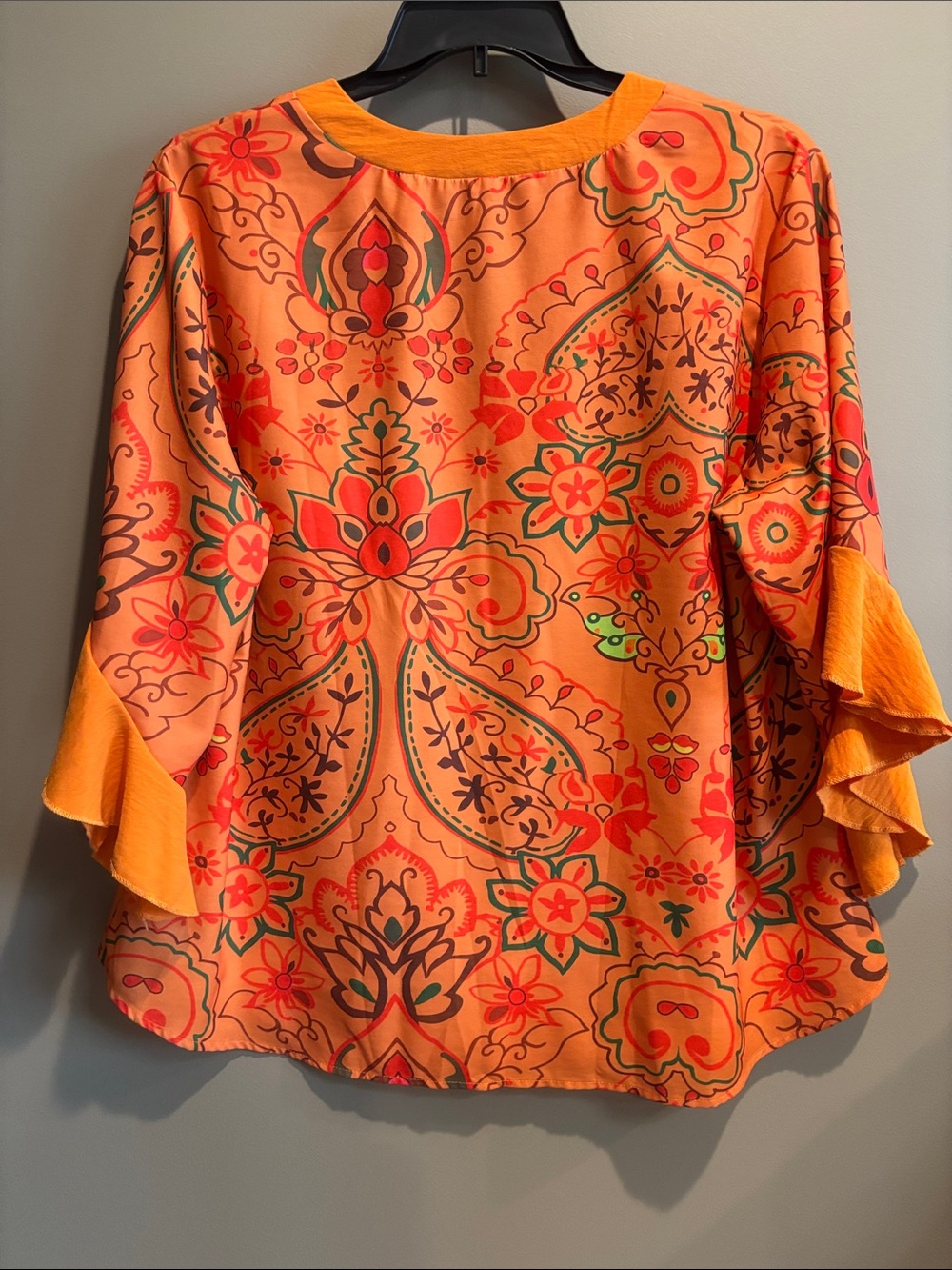Women’s Orange Floral Split-Neck Top - Picture 4 of 4